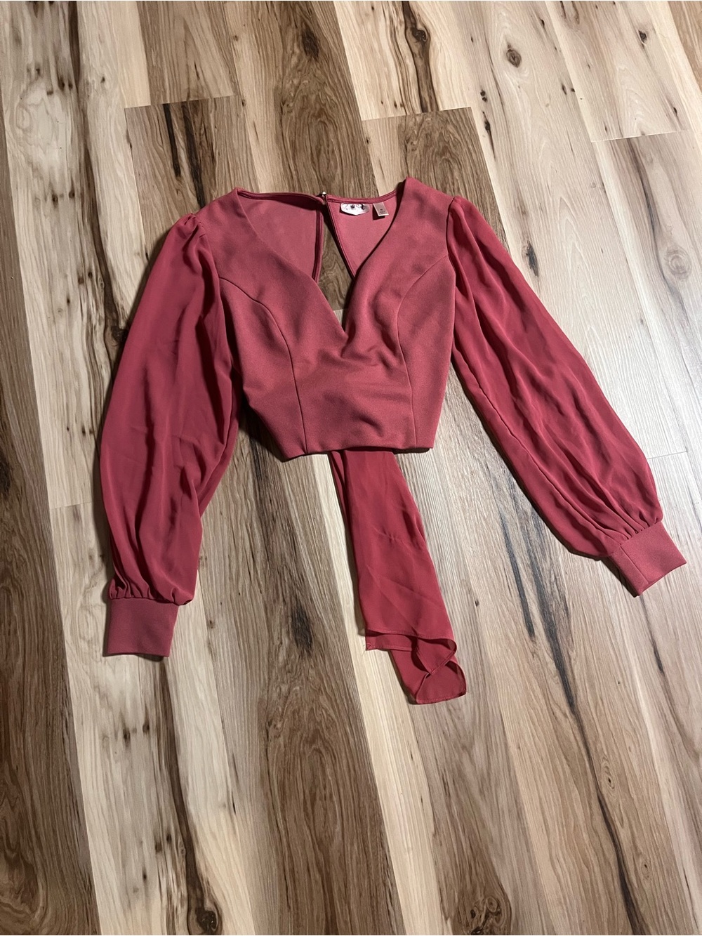 Women's Dusty Rose Long Sleeve Wrap Crop Top